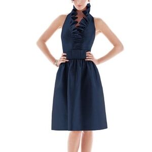 ALFRED SUNG Ruffled Halter Neck Sleeveless Cocktail Dress Sz 6 In Midnight